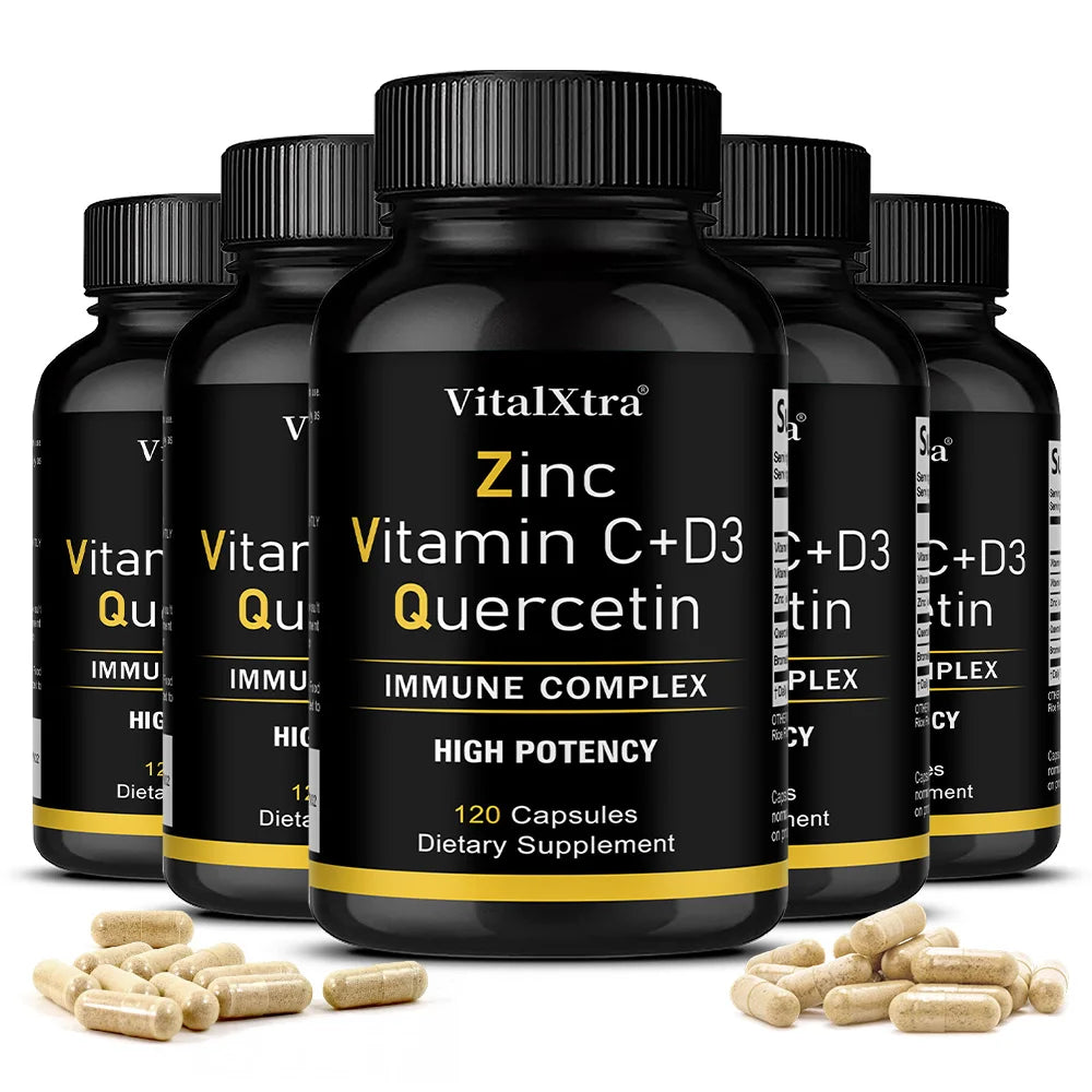 Zinc Quercetin 500mg with Vitamin C Vitamin D3 Bromelain Immune Support High Potency Supplement (Non-GMO, Gluten-Free, Vegan)