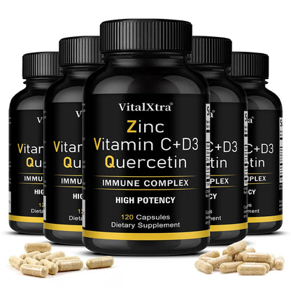 Zinc Quercetin 500mg with Vitamin C Vitamin D3 Bromelain Immune Support High Potency Supplement (Non-GMO, Gluten-Free, Vegan)