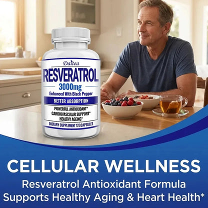 Resveratrol Supplement Capsules - Anti-Aging, Cardiovascular &amp; Joint Support, Skin Health