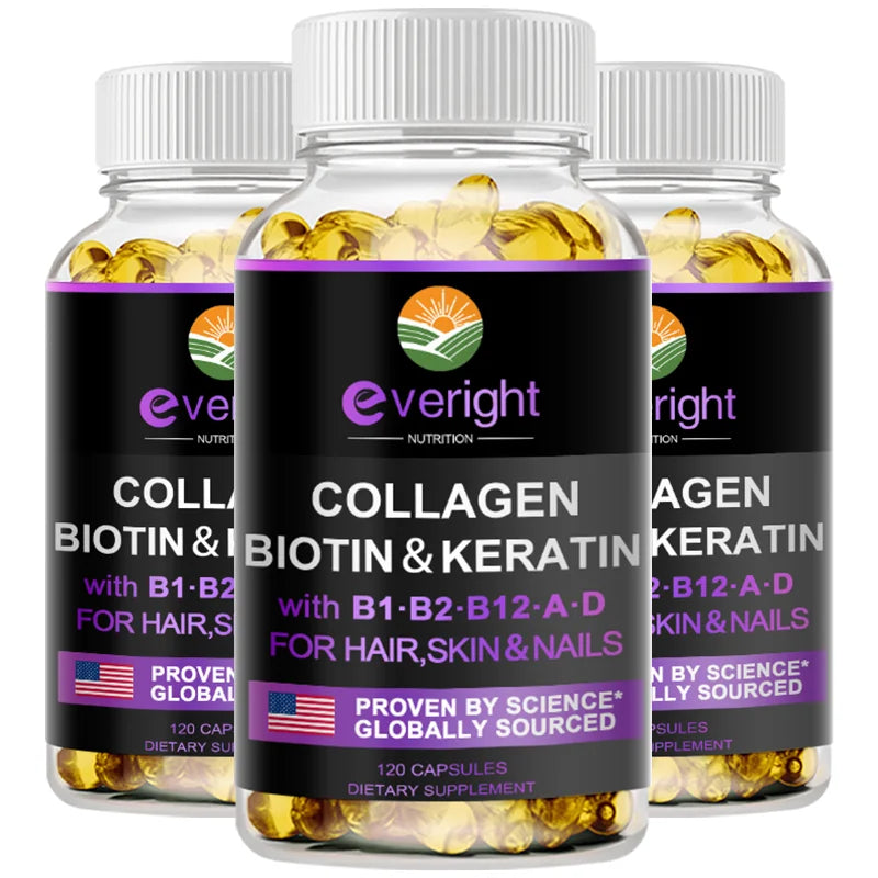 Biotin Hyaluronic Acid, Collagen Keratin –Hair Growth Vitamin – Nails &amp; Skin,  B1, B2, B6, B12 Complex Supplement for Men &amp;Women