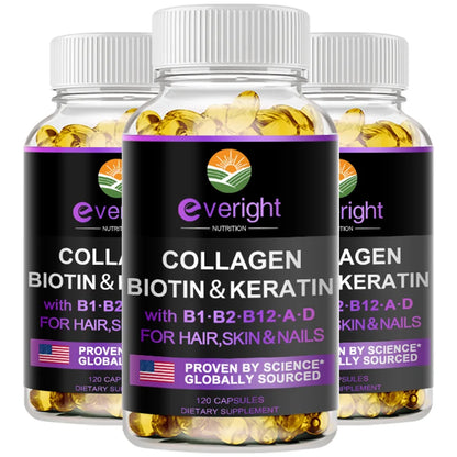 Biotin Hyaluronic Acid, Collagen Keratin –Hair Growth Vitamin – Nails &amp; Skin,  B1, B2, B6, B12 Complex Supplement for Men &amp;Women
