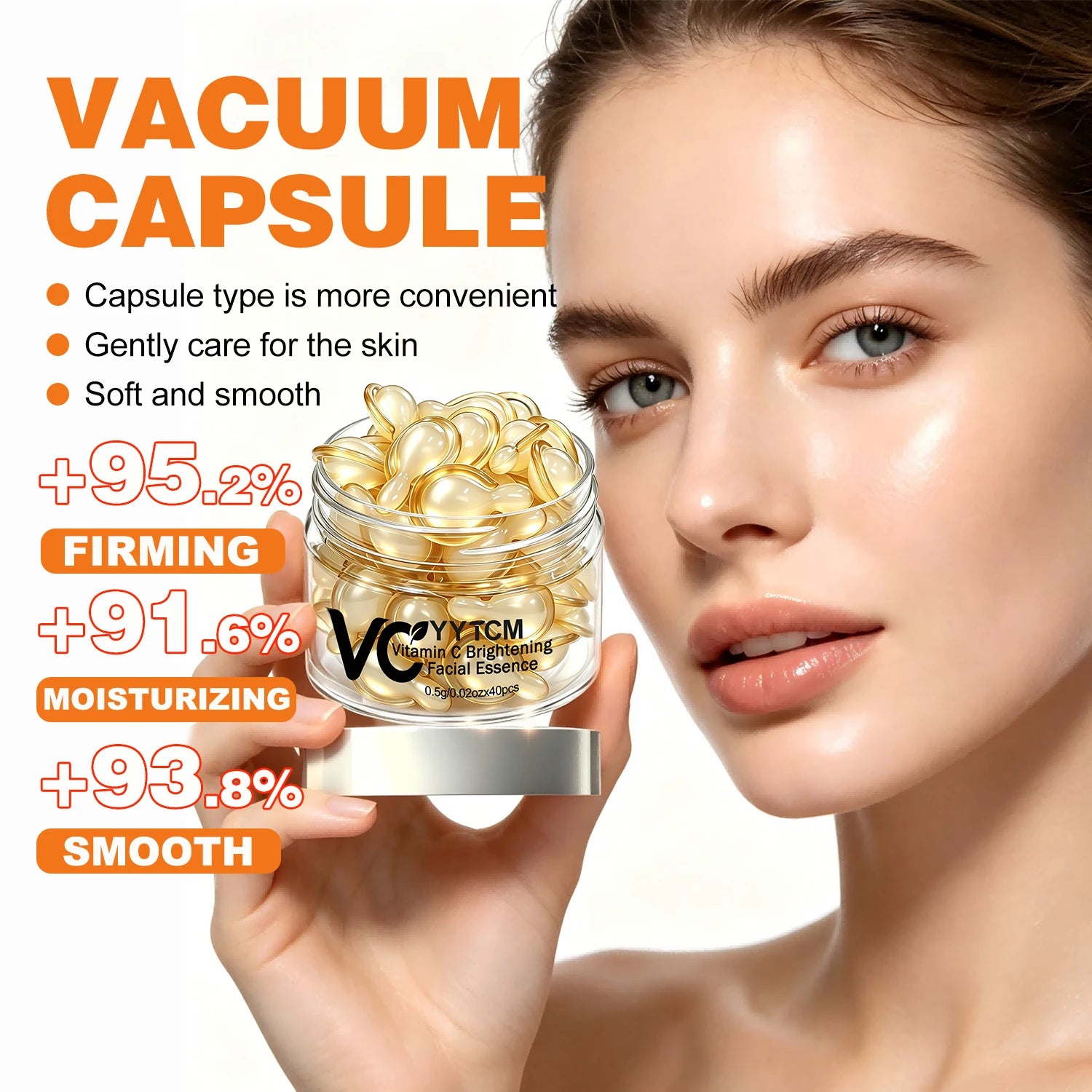 Vitamin C Facial Serum, Moisturizing and Brightening, Firming the Skin, Contains Vitamin E, Retinol, Hyaluronic Acid Facial Skin Care Serum, 18 Capsules/30 Capsules/40 Capsules/50 Capsules/60 Capsules/80 Capsules/100 Capsules