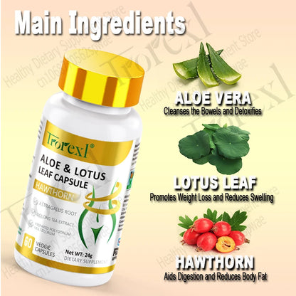 Aloe &amp; Lotus Leaf Capsules Flat Tummy Pills, Appetite Suppressant, Detoxification, Preserve Lean