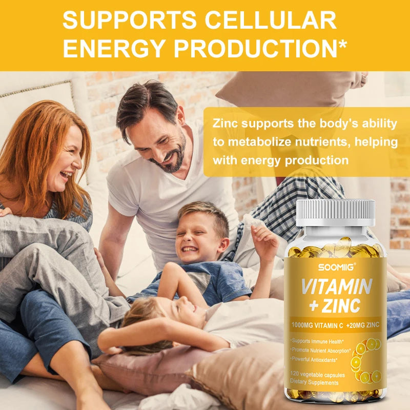 Soomiig Vitamin C with Zinc Capsules Vitamin C 1000MG, Zinc 20 Mg, for Immune Support Powerful Antioxidant &amp; Energy Production