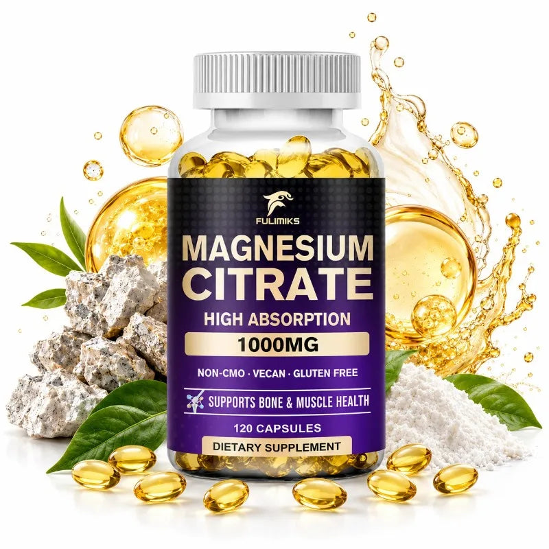 FULIMIKS Magnesium Citrate Supplement, Supports Muscle &amp; Bone Health, Relaxation, Cardiovascular Function, for Adults