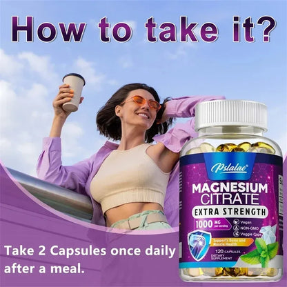 Magnesium Citrate 1000 Mg - Supplement for Stress, Relaxation, Bone, Sleep, Heart Health, Nerve, Muscle &amp; Metabolism
