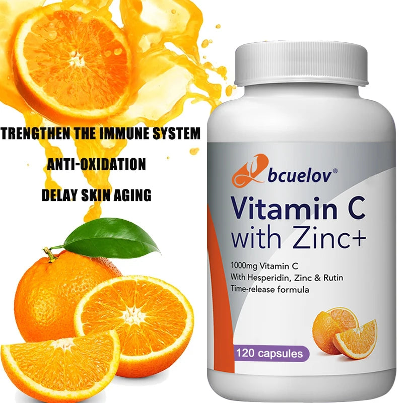 Bcuelov Vitamin C Mit Zink Capsules 1000mg Vitamin C with 5mg Zinc Capsule Immune Support, Energy Production, Vitamin Supplement