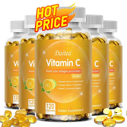 Vitamin C 2000 Mg, Promotes Collagen Production, Vitamin C Liposomal Dietary Supplement, Non-GMO and Gluten-Free Vegetarian