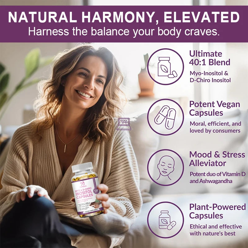 Myo-Inositol &amp; D-Chiro Inositol Capsule with Folate Supports Ovarian Function Hormone Balance Fertility Supplement Beauty Health
