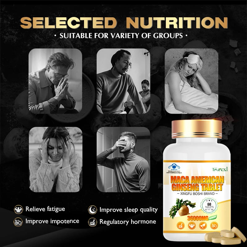 Organic Maca Root Powder with Ginseng Extract Supplement for Men and Women Health- Vegan,Potency enhancement Pills