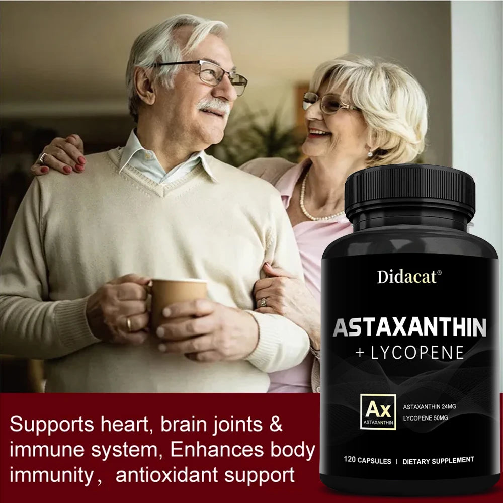 Astaxanthin 24mg + Lycopene 50mg , Natural Antioxidant From Microalgae Astaxanthin Supplement, Support Eye, Skin Health, Non-GMO