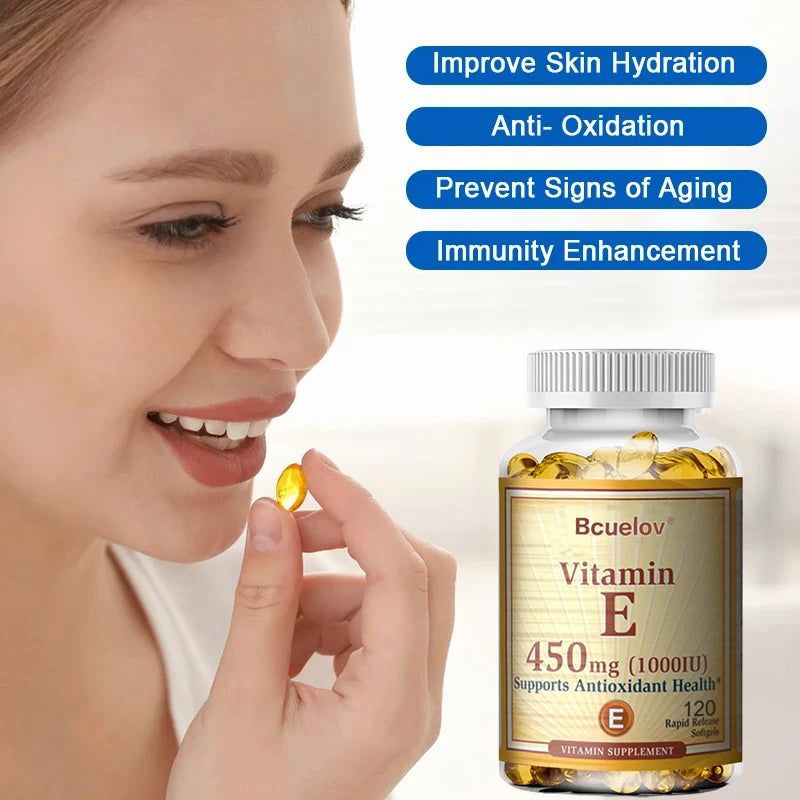 Vitamin E Supplement Capsules- 1000 IU - Promote Skin, Immunity and Heart Health, Help Blood Circulation, Gluten-free