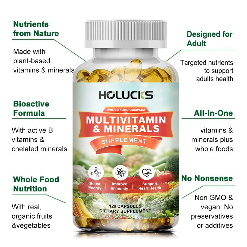 HOLUCKS Multivitamins &amp; Multiminerals Supplement with Methylated Vitamins Chelated Minerals for Energy, Focus &amp; Immune Health