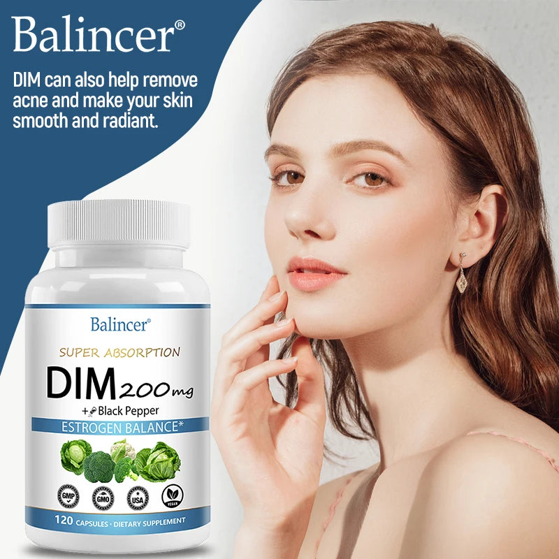 DIM Supplement 200mg Diindolylmethane - Maintains Hormonal Balance with Estrogen for Menopause and Mid-life