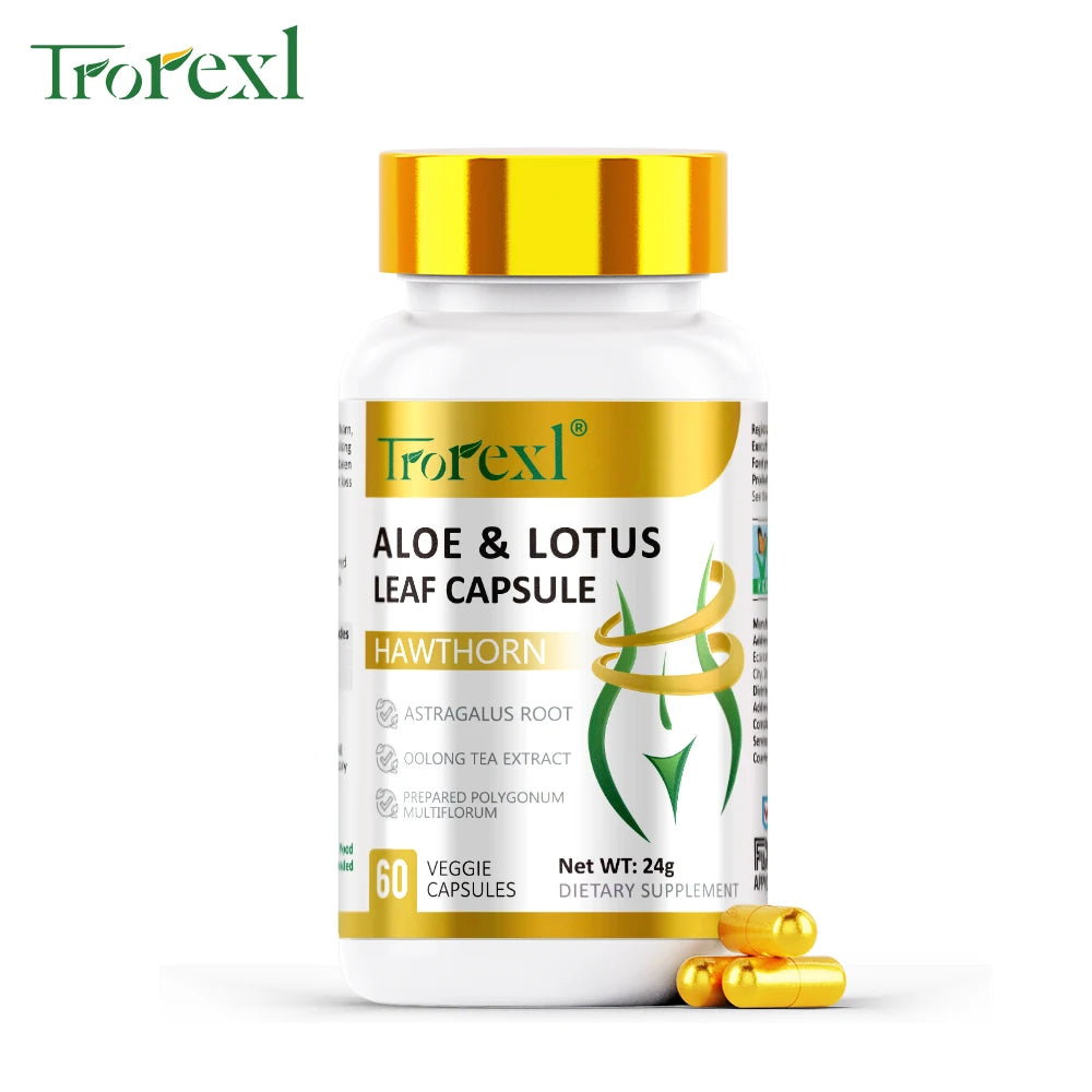 Aloe &amp; Lotus Leaf Capsules Flat Tummy Pills, Appetite Suppressant, Detoxification, Preserve Lean