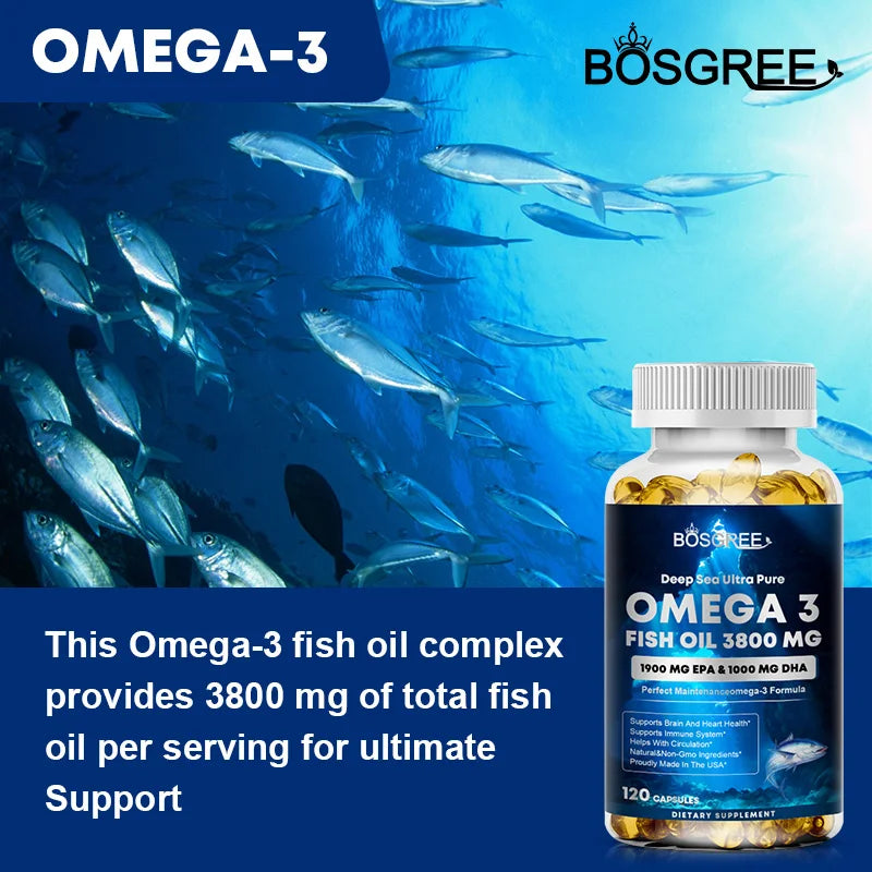 Omega 3 Fish Oil Supplement, EPA+DHA - Suitable for Heart, Liver, Eye, Brain,Joint Health-Attention,Memory,and Emotional Support