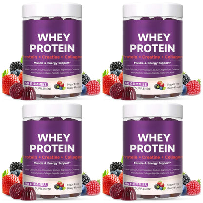 Protein Gummies with Whey Creatine Collagen 12g Protein Muscle Support Energy Nutrition Sugar Free Fitness Supplement 60 Gummies