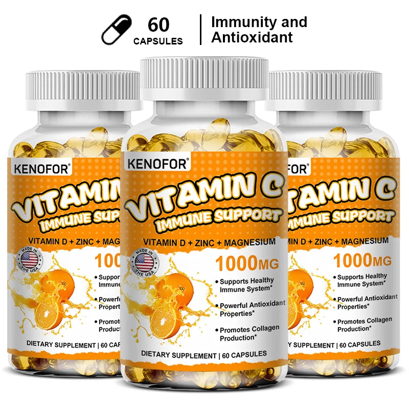 Vitamin C Capsules, Antioxidant, Support Immune System, Cellular Energy Production, Skin Brightening &amp; Collagen Synthesis