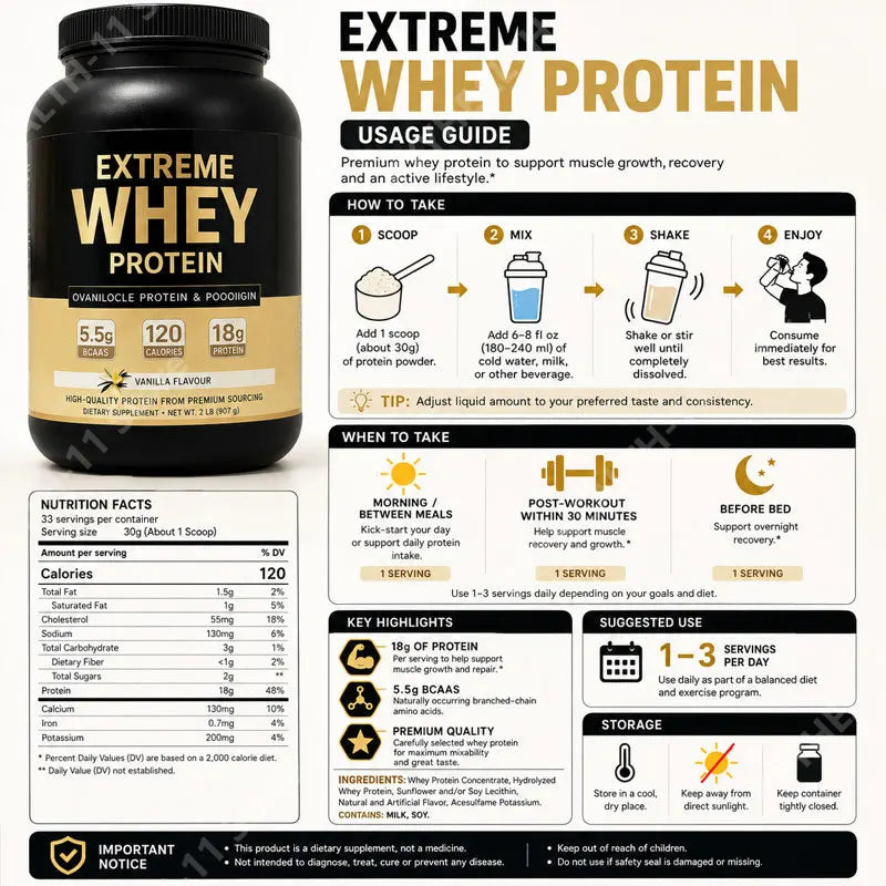 Whey Protein Powder White Mass Gainer Muscle Supplement Muscle Growth Sport Health Support for Gym Vanilla Flavor 1000g