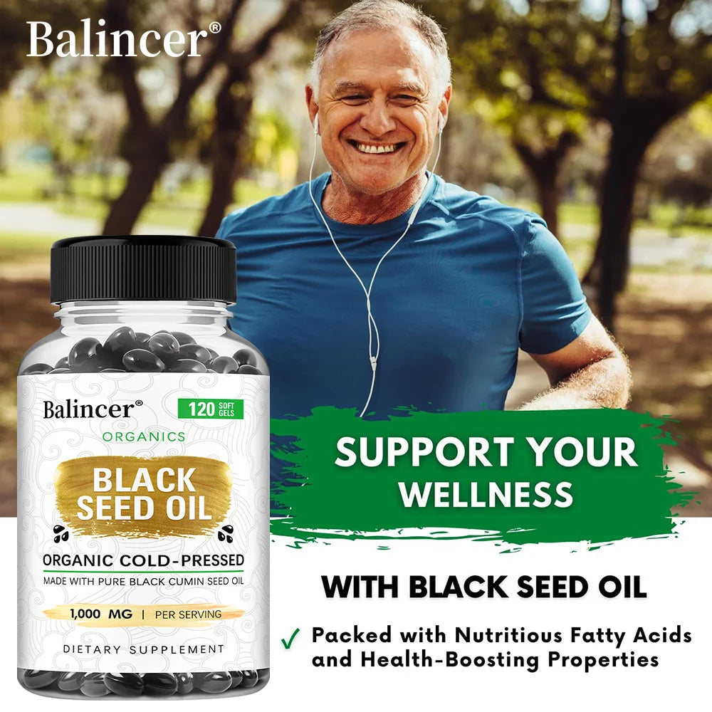 Organic Black Cumin Seed Oil 1000 mg - Immune Support, Promotes Hair Growth, Provides Nutritive Antioxidants, Non-GMO Supplement
