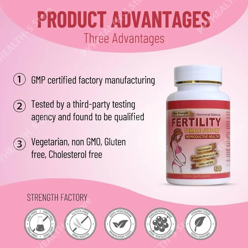 Fertility Tablets for Women, Female Prenatal Vitamin Supplements, Support Ovulation &amp; Conception, 60 Count Daily Routine