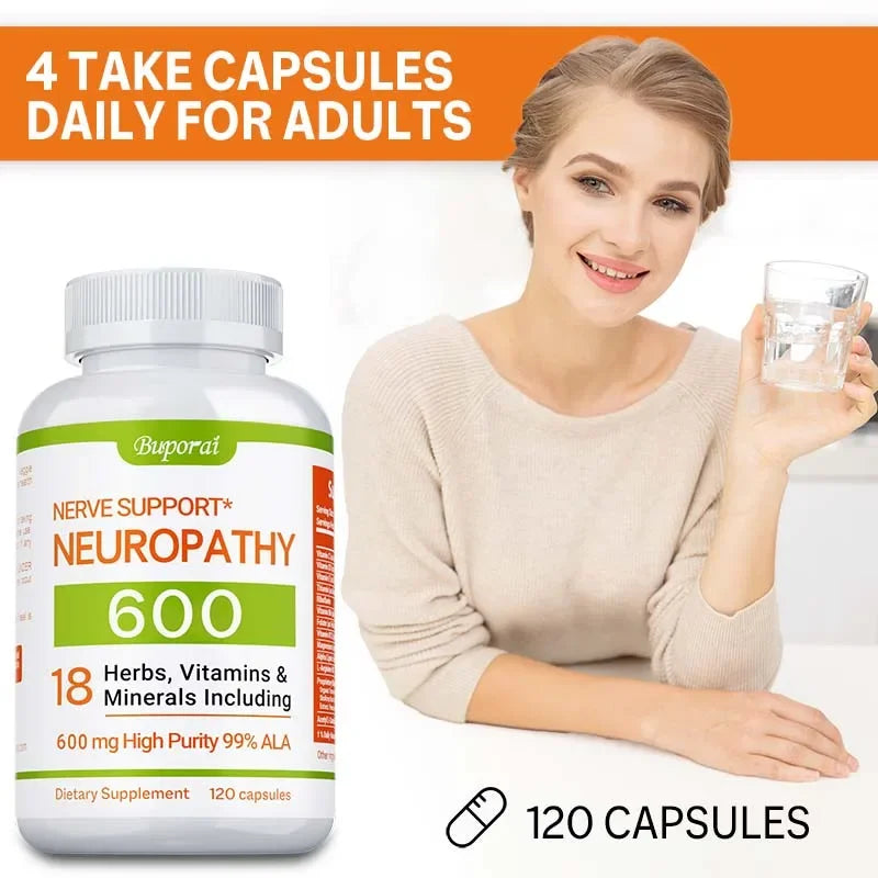Neuropathy Support Supplement 600mg - Helps Maintain The Normal Function of The Nervous System and Relieve Mental Stress