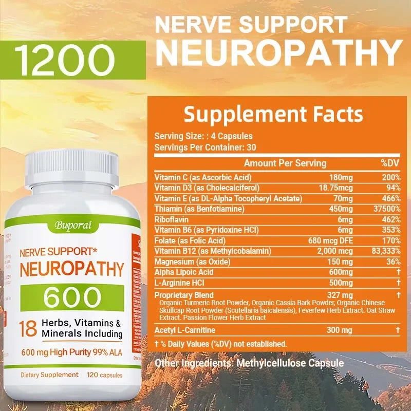 Neuropathy Support Supplement 600mg - Helps Maintain The Normal Function of The Nervous System and Relieve Mental Stress