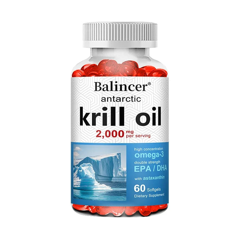 Antarctic Krill Oil 2000mg Supplement, 3X Strength Natural Source of Omega-3s, EPA 240mg + DHA 160mg + Astaxanthin 800mcg