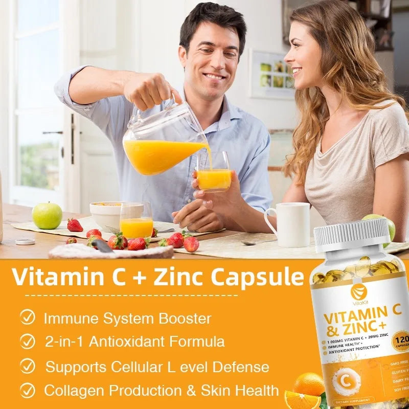 Vitakit Vitamin C 1000mg with Zinc 20mg 120 Capsules Vitamin Dietery Supplement | Non-GMO &amp; Gluten Free Vegan