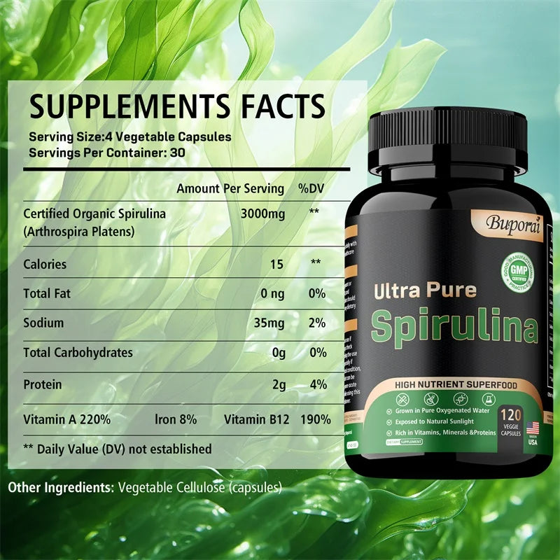 Organic Spirulina - Detoxification, Immune System, Cardiovascular, Antioxidant, Improve Digestive Health