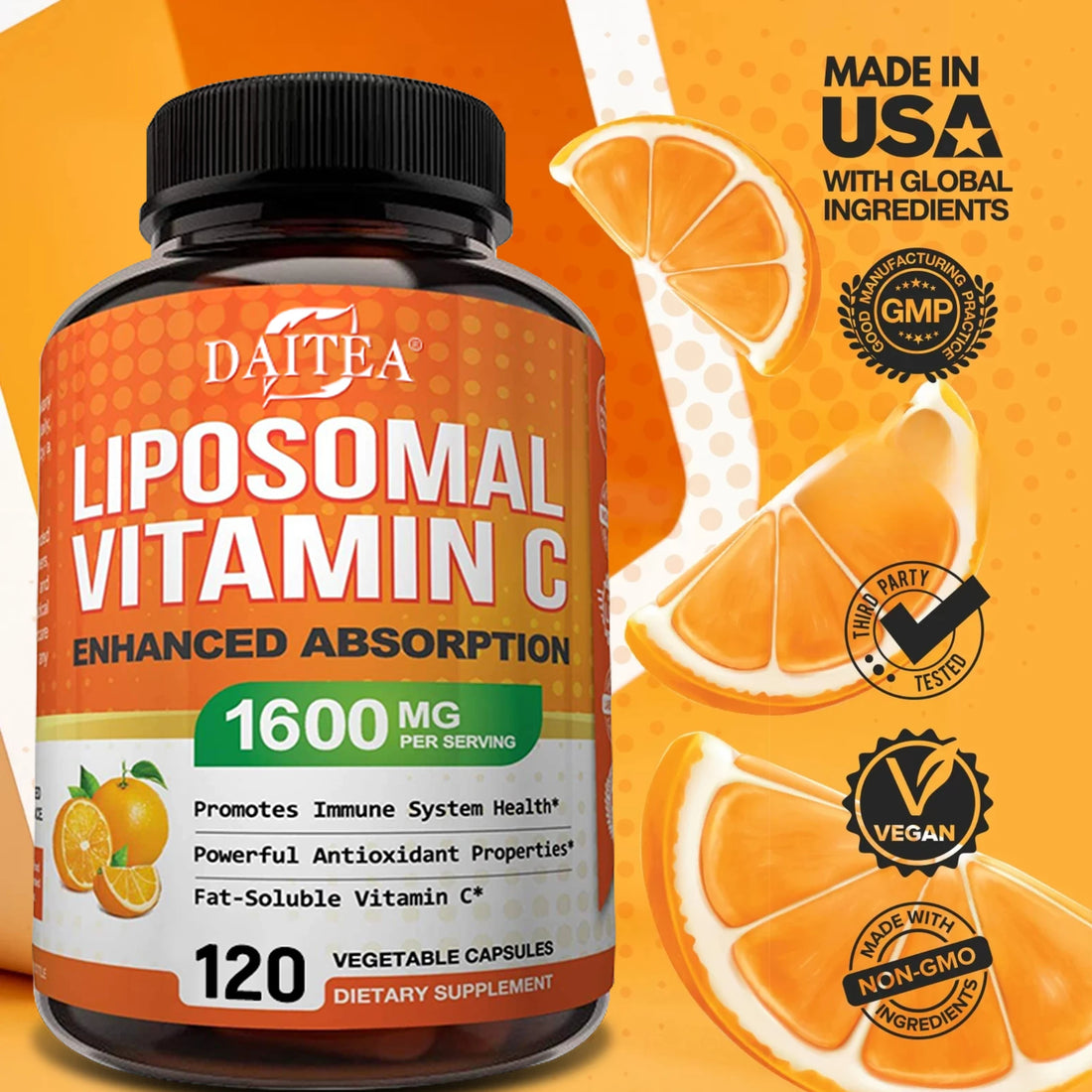 Liposomal Vitamin C 1600 Mg - Highly Absorbable, Fat Soluble Vitamin C, Antioxidant Supplement, Immune System &amp; Collagen Booster