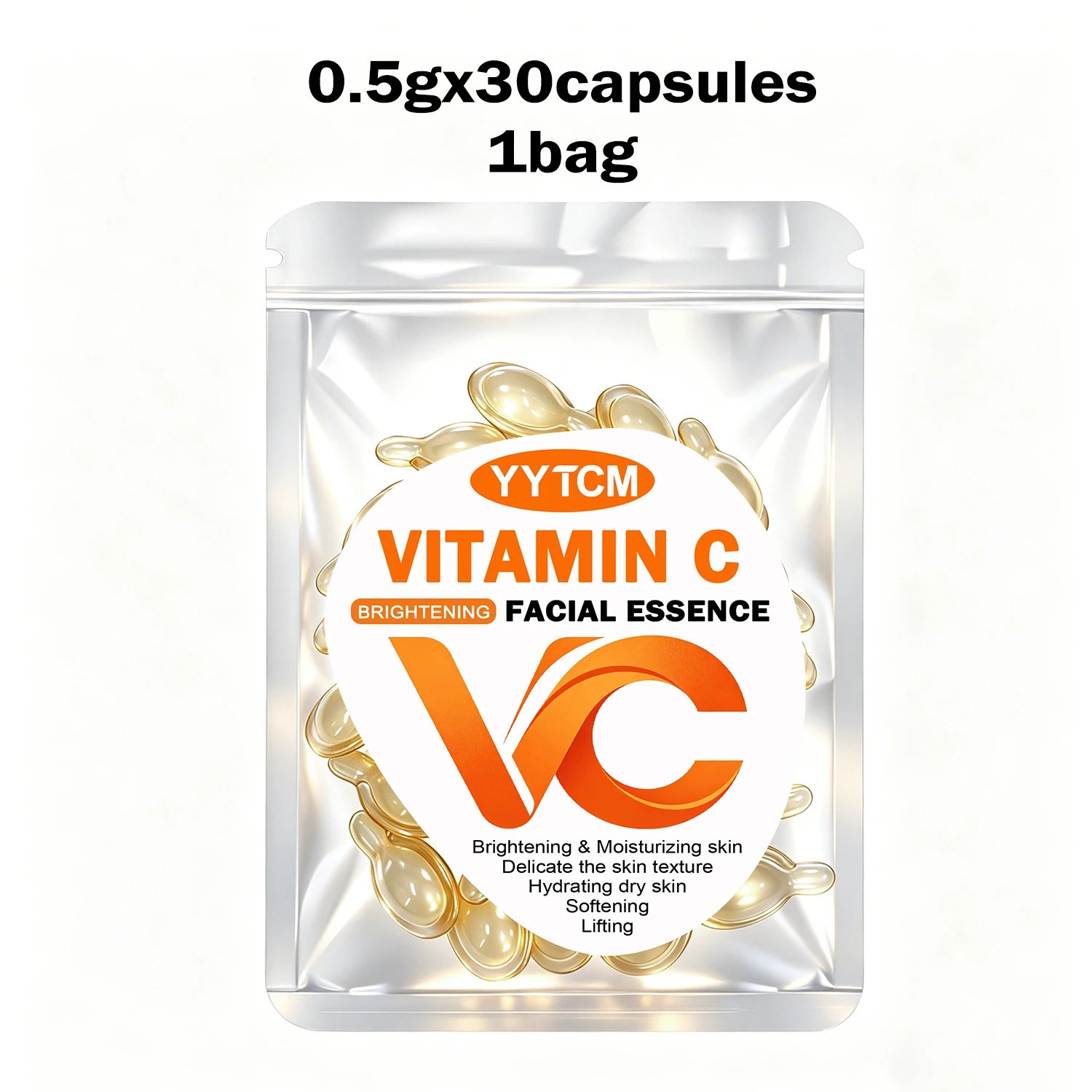 Vitamin C Facial Serum, Moisturizing and Brightening, Firming the Skin, Contains Vitamin E, Retinol, Hyaluronic Acid Facial Skin Care Serum, 18 Capsules/30 Capsules/40 Capsules/50 Capsules/60 Capsules/80 Capsules/100 Capsules