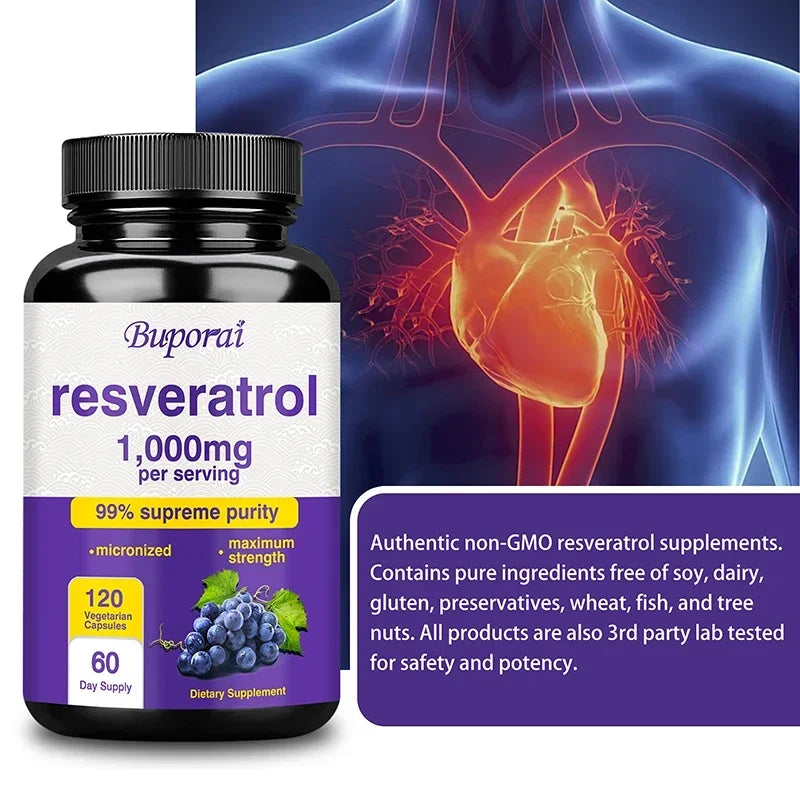 Resveratrol Supplement - 99% Trans-resveratrol, Healthy Aging, Brain &amp; Heart Support, AntioxidantSupplementsSupplements