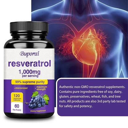 Resveratrol Supplement - 99% Trans-resveratrol, Healthy Aging, Brain &amp; Heart Support, AntioxidantSupplementsSupplements