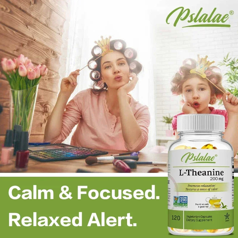 L-Theanine Capsules 200 Mg, 120 Vegetarian Supplement Relieves Stress Supports Healthy Mood and Improves Focus