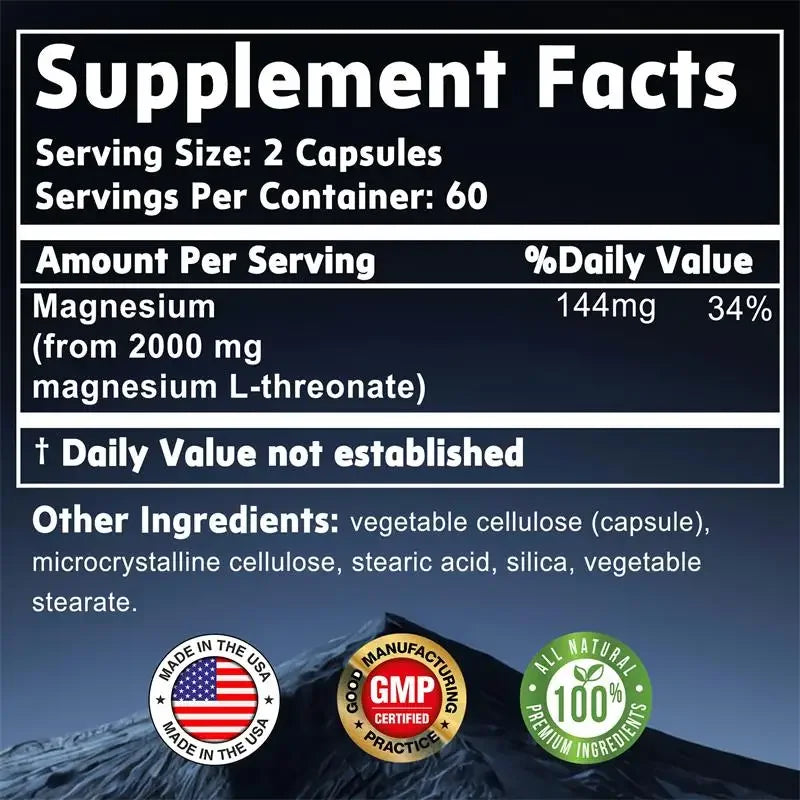 Magnesium L-Threonate Supplement – Promotes Brain Health and Enhances Memory, Boosts Nerve Energy, Sleep Support, Cognition