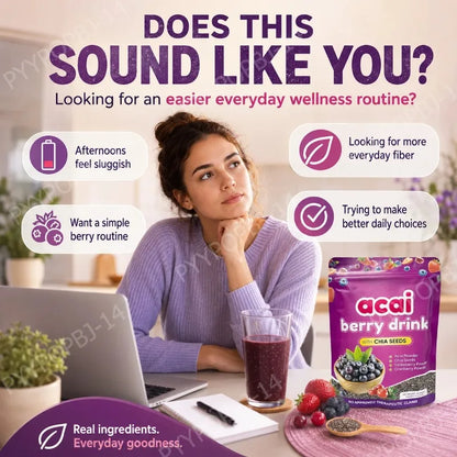 Acai Berry Supplement Powder with Chia Seeds – Berry &amp; Seed Blend – 10 Sachets – Easy To Mix – Non-GMO, Gluten Free