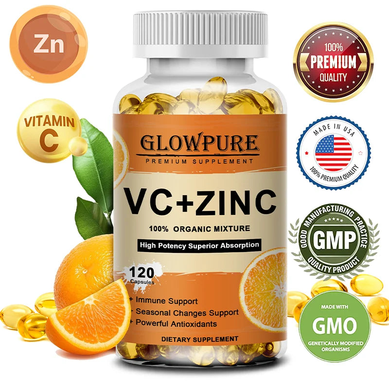 Vitamin C and Zinc Supplement Suuport Antioxidant Protection for Immune, Cellular Energy Production