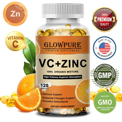 Vitamin C and Zinc Supplement Suuport Antioxidant Protection for Immune, Cellular Energy Production