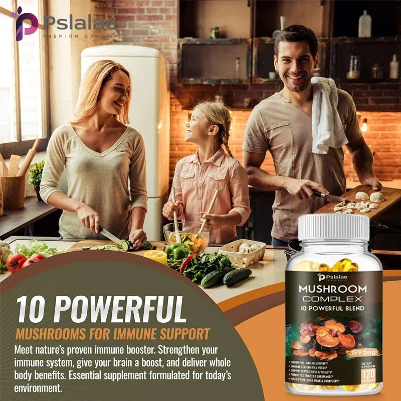 Mushroom Complex Supplement - Supports Brain and Immune Health, Enhances Memory, Focus and Clarity, Boosts Energy, Non-GMO