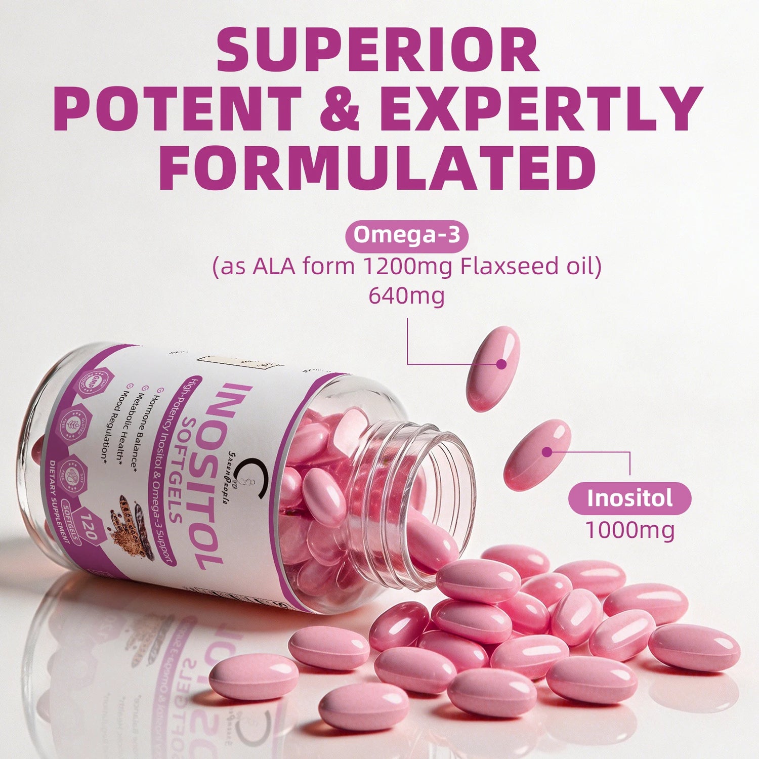 120PCS Inositol Capsule with Omega-3 Supports Ovarian Function,Hormone Balance,Fertility Supplements for Women