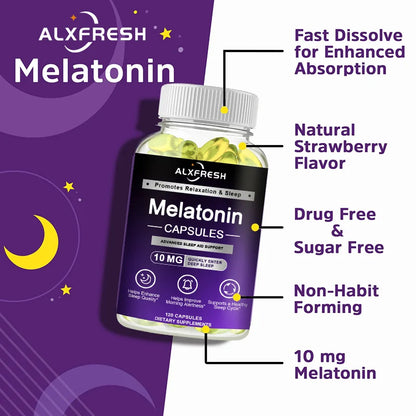 Alxfresh Melatonin 10 mg Supplement Fast Dissolve 60/120 Tablets | Drug Free | Vegetarian, Non-GMO, Gluten Free