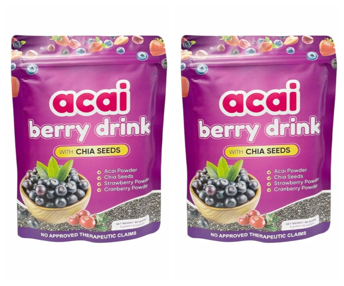 Acai Berry Supplement Powder with Chia Seeds – Berry &amp; Seed Blend – 10 Sachets – Easy To Mix – Non-GMO, Gluten Free