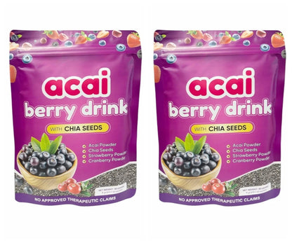 Acai Berry Supplement Powder with Chia Seeds – Berry &amp; Seed Blend – 10 Sachets – Easy To Mix – Non-GMO, Gluten Free