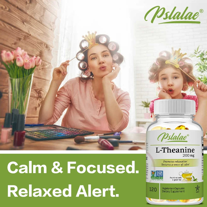 L-Theanine Capsules 200 Mg, 120 Vegetarian Supplement Relieves Stress Supports Healthy Mood and Improves Focus