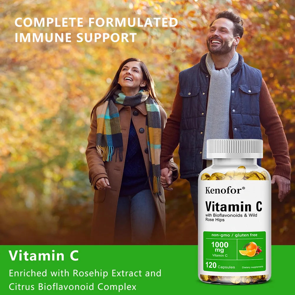 Vitamin C 1000mg - with Bioflavonoids &amp; Wild Rose Hips,Supports Skin Health,Antioxidant,Immune System Health,120 Capsules