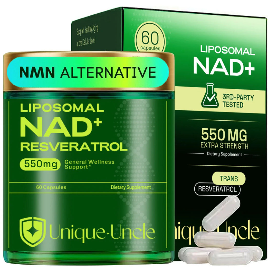 NAD Resveratrol Supplement - 550mg | NAD Liposomal Supplement for Men and Women | NMN Supplement Alternative | 60 Capsules