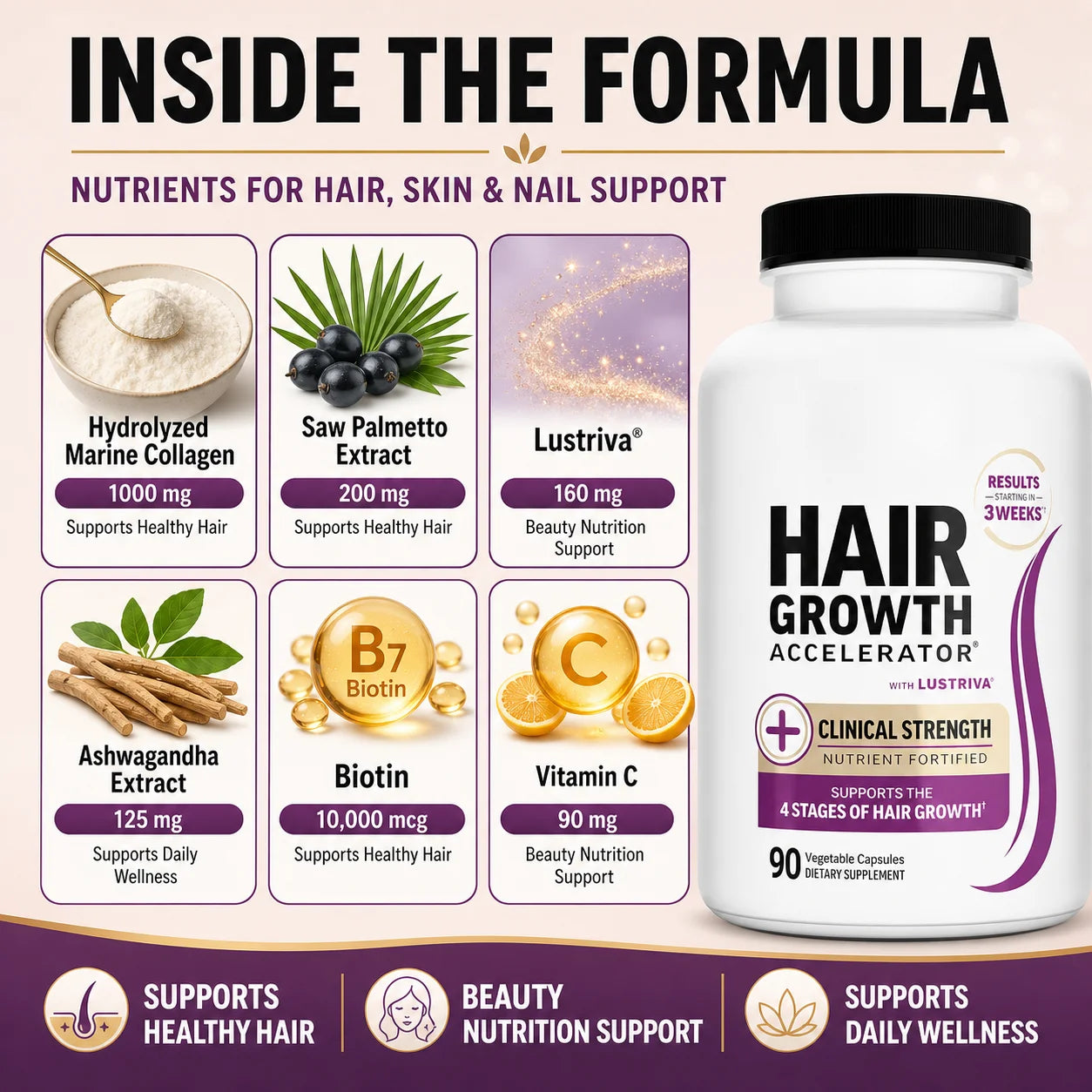 Hair Skin Nails Support Vitamins with Biotin Collagen Saw Palmetto 10000mcg Biotin Vegan Capsules Beauty Nutrition Formula