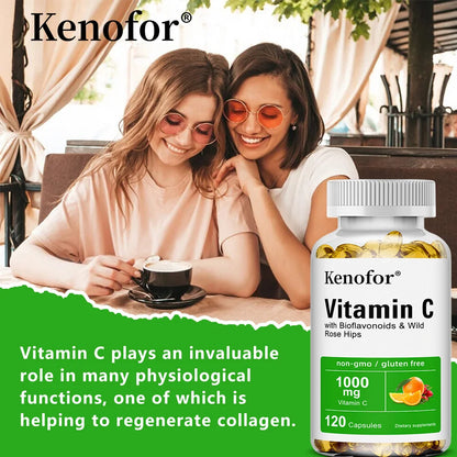 Vitamin C 1000mg - with Bioflavonoids &amp; Wild Rose Hips,Supports Skin Health,Antioxidant,Immune System Health,120 Capsules