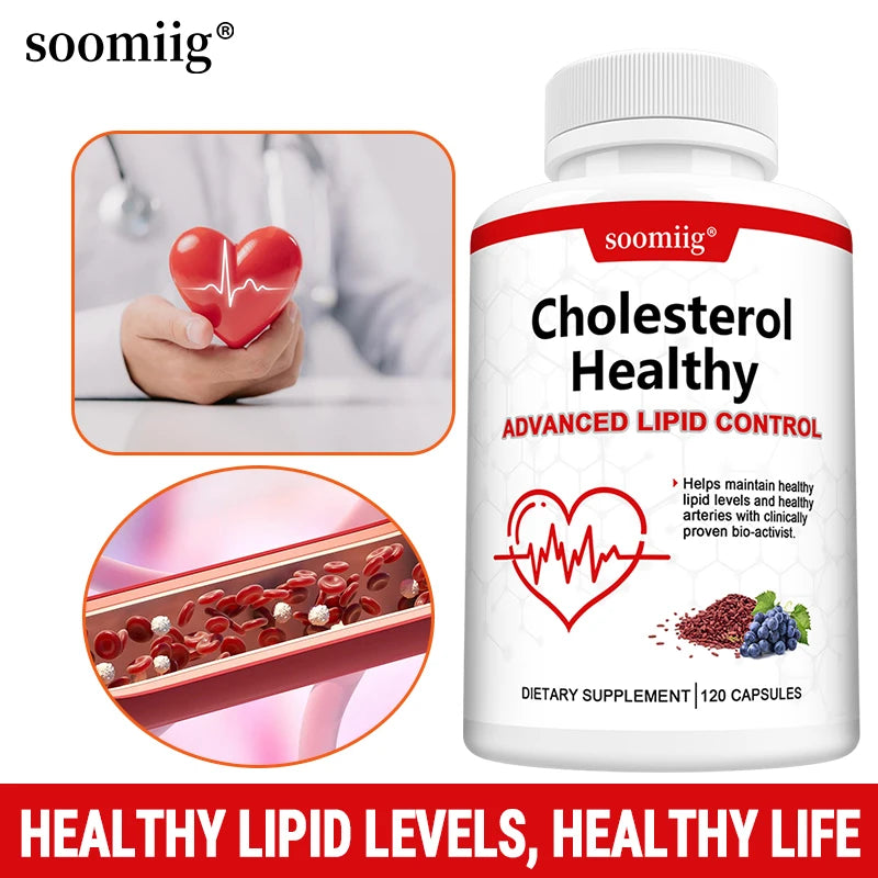 Cholesterol Supplements, Red Yeast Rice &amp; Grape Seed Extract, Supports Heart Health, Cholesterol Balance, Skin &amp; Eye Wellness